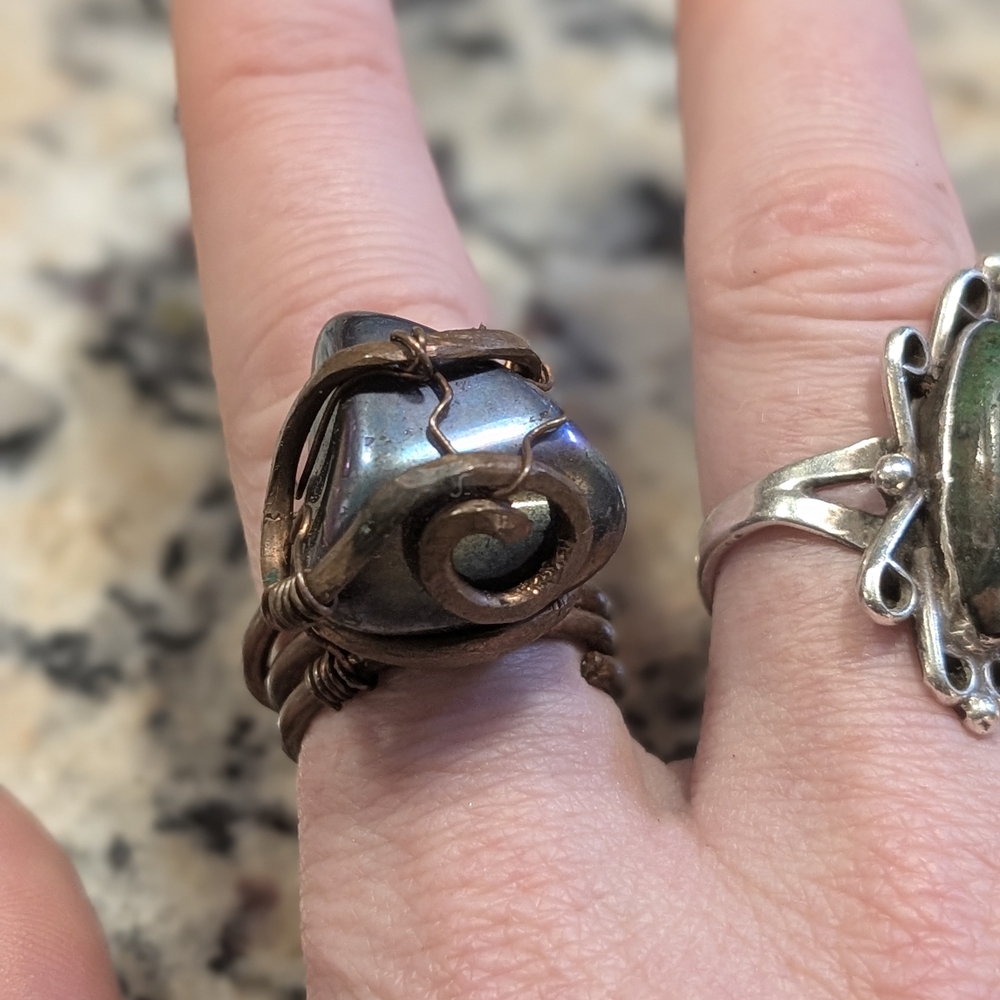 Handcrafted Silver and Brown Swirl Ring